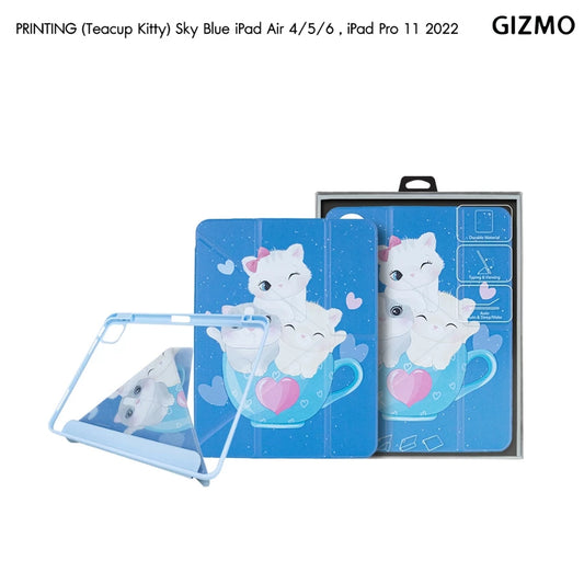 เคสไอแพด Gizmo iPad Air 4/5/6 iPad Pro 11 2022 Multistand Back Clear With Pencil Holder Teacup Kitty