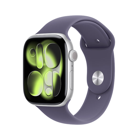 Apple Watch Series 11 GPS + Cellular 46mm Silver Aluminium Case with Purple Fog Sport Band - S/M