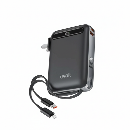 แบตเตอรี่สำรอง Uvolt Power Bank 10,000 mAh Charger+Power Bank + Built In Cable 3 In 1 22.5W Black