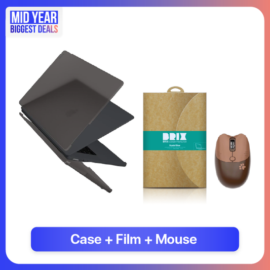 Matte Grey Case+Film+Mouse สำหรับ Macbook Air 15" M2/M3/M4