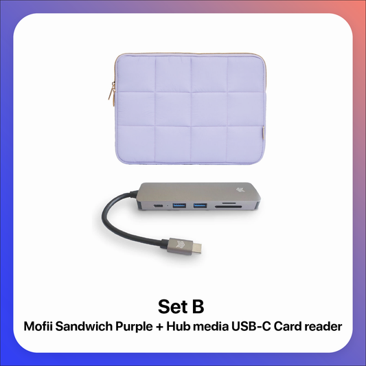 Set กระเป๋าโน๊ตบุ้ค Mofii Sandwich Premium Laptop สีม่วง + Hub Media USB-C Card Reader