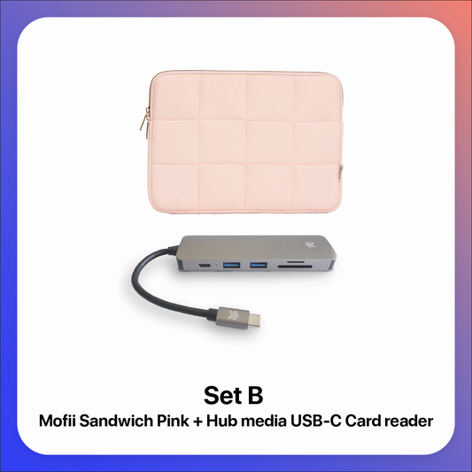 Set กระเป๋าโน๊ตบุ้ค Mofii Sandwich Premium Laptop สีชมพู + Hub Media USB-C Card Reader