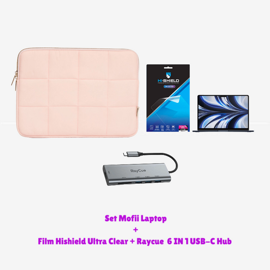 Set Mofii Laptop สีชมพู + Film Hishield Ultra Clear สำหรับ Macbook Neo 13นิ้ว + Raycue 6 IN 1 USB-C Hub
