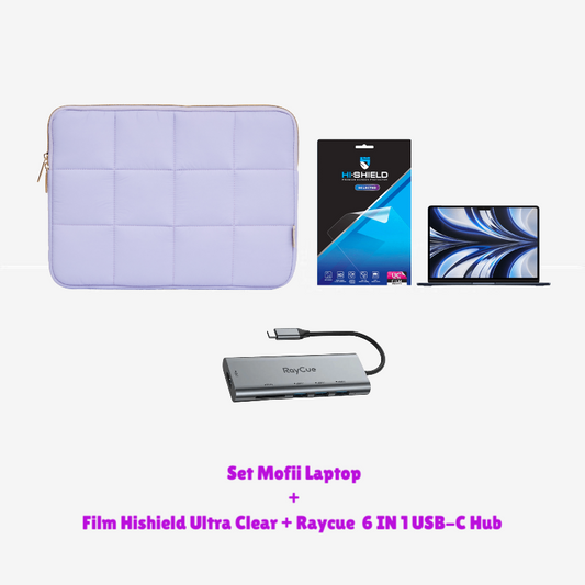 Set Mofii Laptop สีม่วง + Film Hishield Ultra Clear สำหรับ Macbook Neo 13นิ้ว + Raycue 6 IN 1 USB-C Hub