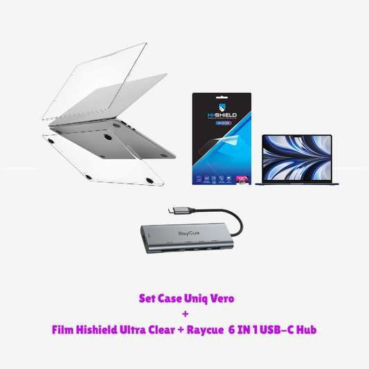 Set Case Uniq สีใส + Film Hishield Ultra Clea สำหรับ Macbook Neo 13นิ้ว + Raycue 6 IN 1 USB-C Hub