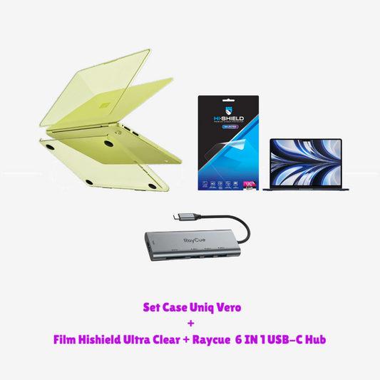 Set Case Uniq สีเขียว + Film Hishield Ultra Clea สำหรับ Macbook Neo 13นิ้ว + Raycue 6 IN 1 USB-C Hub