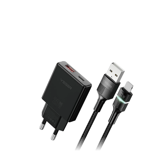 ชุดชาร์จเร็ว Veger (หัวชาร์จเร็ว PD20W07 รุ่น V-AL09 + สายชาร์จเร็ว PD12W USB-A To Lightning) Black