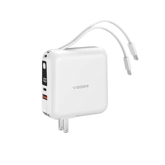 แบตเตอรี่สำรอง Veger P15 Power Bank 15,000 mAh With Built In Cable And Adapter 20Wwhite