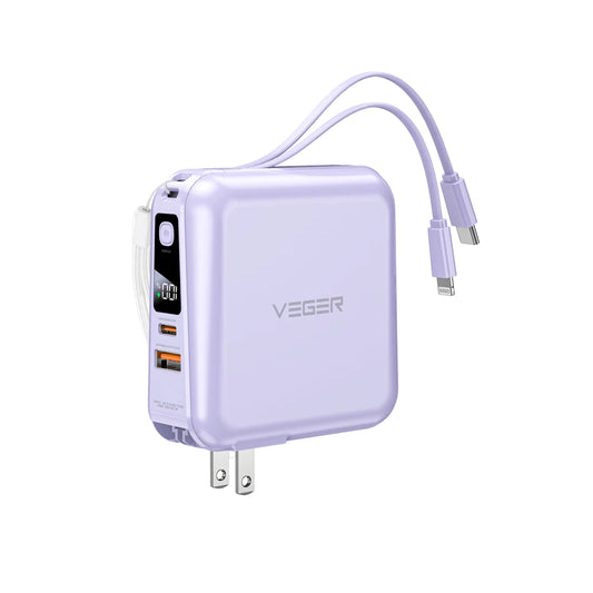 แบตเตอรี่สำรอง Veger P15 Power Bank 15,000 mAh With Built In Cable And Adapter 20Wpurple