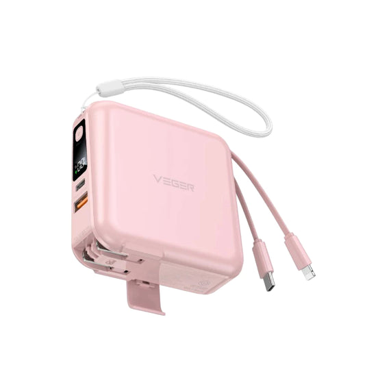 แบตเตอรี่สำรอง Veger P15 Power Bank 15,000 mAh With Built In Cable And Adapter 20Wpink