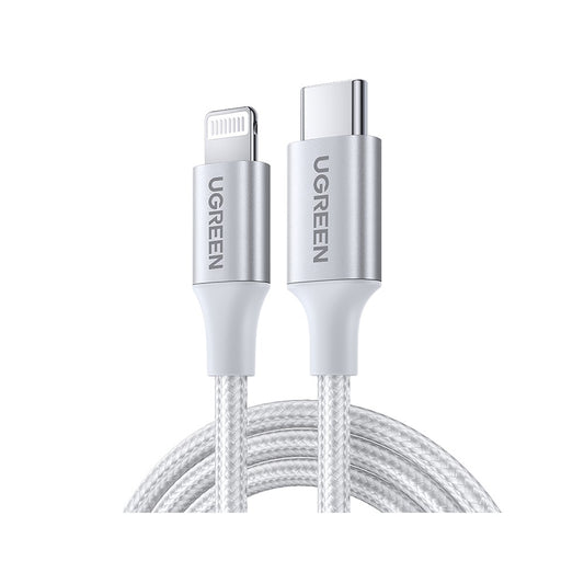 สายชาร์จ Ugreen USB-C to Lightning Cable Nylon 2M. Silver White (70525)