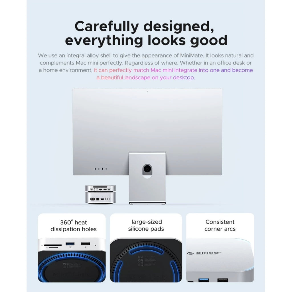 ORICO USB HUB Docking Station สําหรับ Mac Mini M1 M2 M4 NVMe SSD พอร์ต USB A/C [40GBPS]
