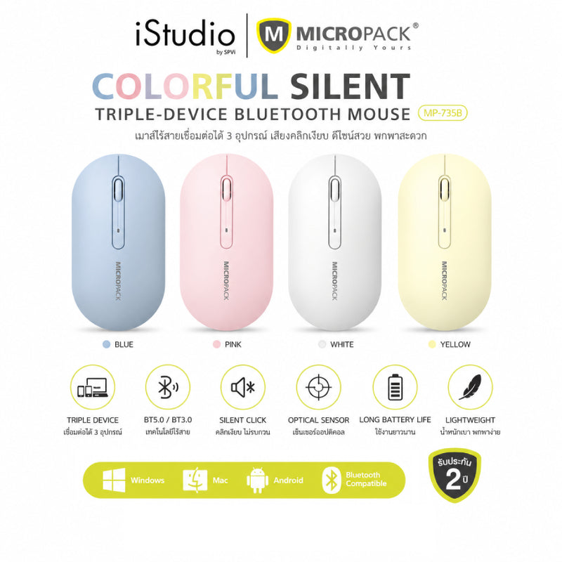 MICROPACK COLORFUL SILENTTRIPLE-DEVICE BLUETOOTH MOUSE WHITE