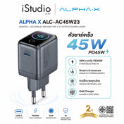 ALPHA .X ALC-AC45W23 ADAPTER + LED DISPLAY 45W GAN TYPE-C X1 OUTPUTS AI INTELLIGENT , BLACK