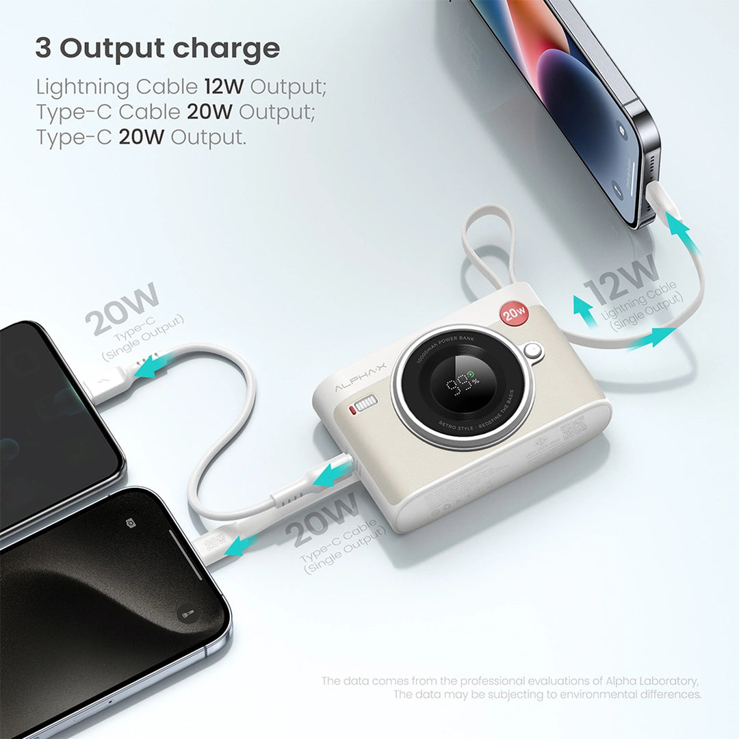 แบตเตอรี่สำรอง AlphaX Power Bank 2 in 1 Pd 20W 10,000 mAh White