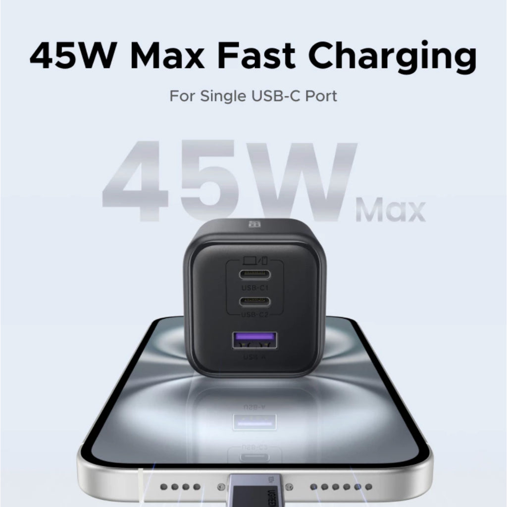 UGREEN X527( 65574 ) WALL CHARER 45W USB PORT 1 + PD 2 FAST CHARGER