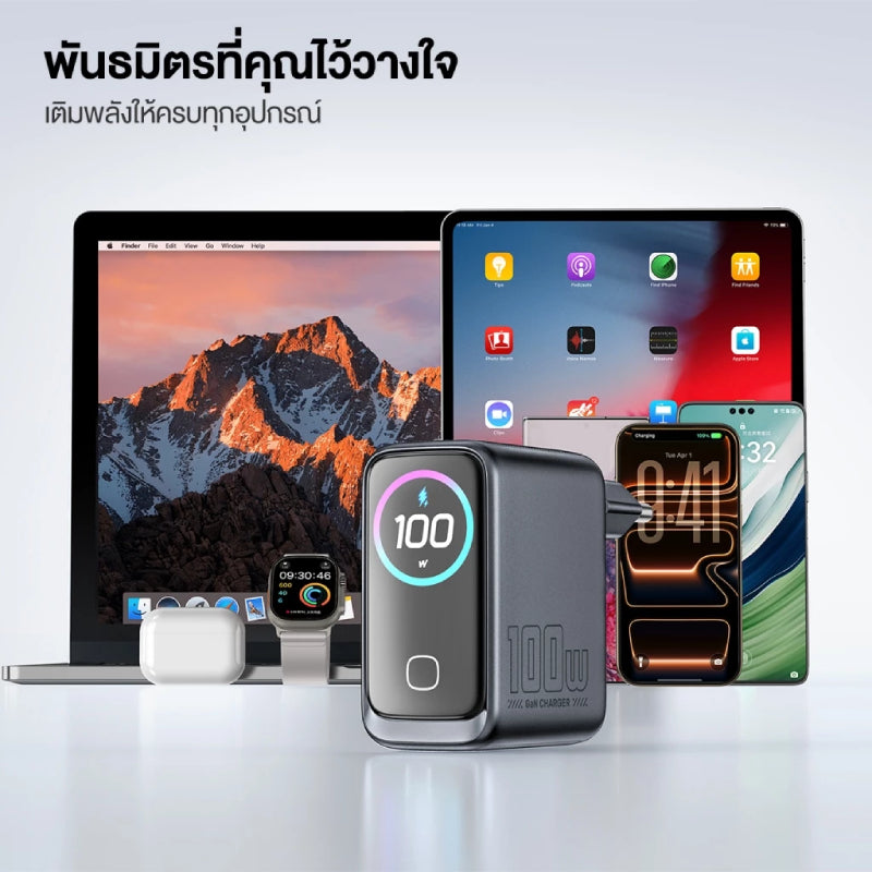 ALPHA .X ALC-AC100W24 ADAPTER + LED DISPLAY 100W GAN USB-A X1 OUTPUTS 2X TYPE-C OUTPUTS PD 100W FAST CHARGE AI INTELLIGENT BLACK