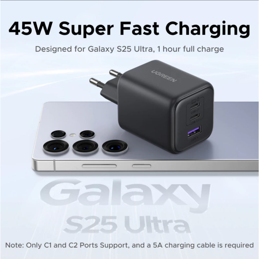 UGREEN X527( 65574 ) WALL CHARER 45W USB PORT 1 + PD 2 FAST CHARGER
