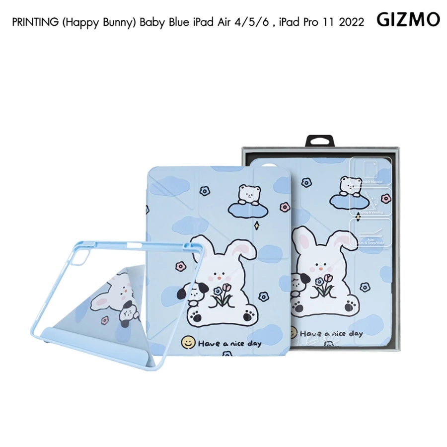 เคสไอแพด Gizmo iPad Air 4/5/6 iPad Pro 11 2022 Multistand Back Clear With Pencil Holder Happy Bunny