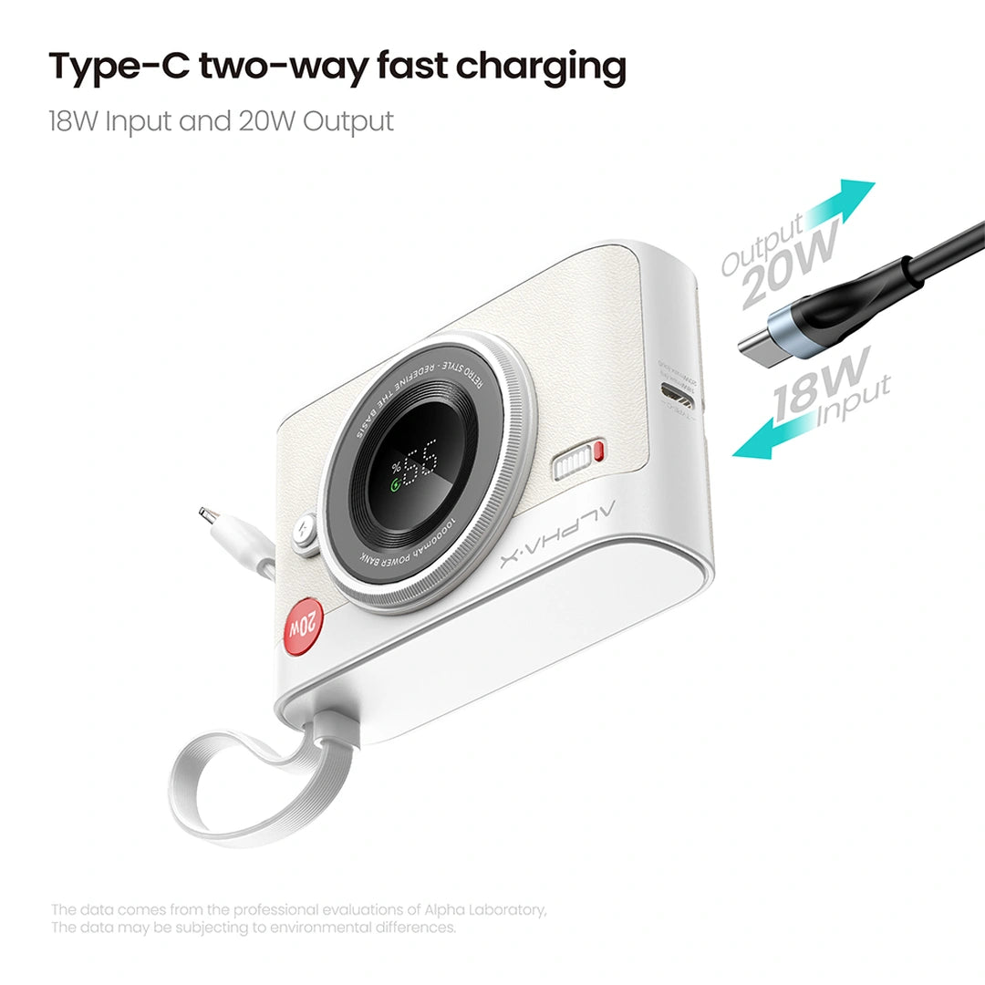 แบตเตอรี่สำรอง AlphaX Power Bank 2 in 1 Pd 20W 10,000 mAh White