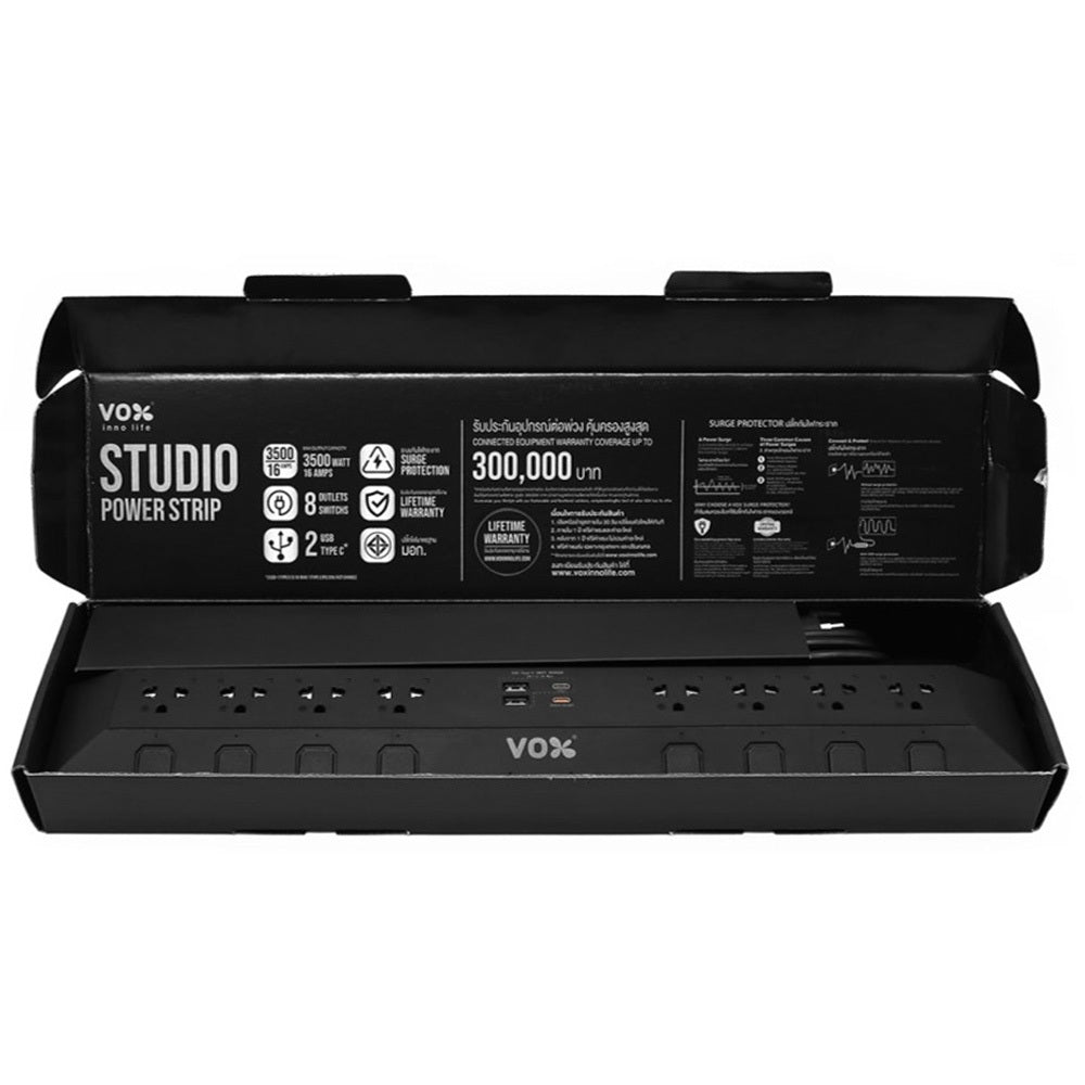 Vexxo ปลั๊กไฟ Studio 8Outlet 8Switch 2USB + 1Type-C PD20W - BLACK