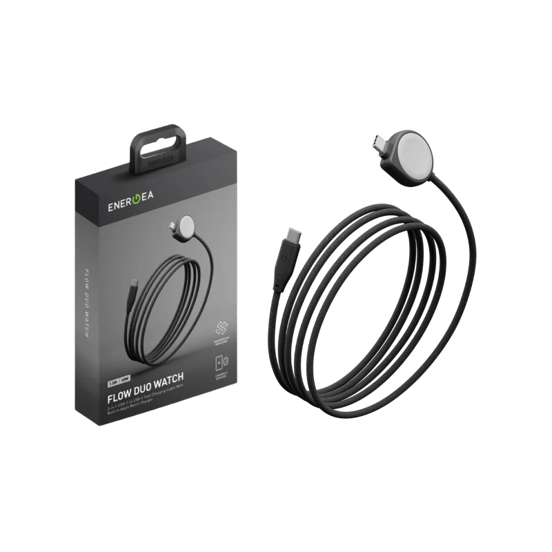 ENERGEA FLOW DUO WATCH, 2-IN-1 C TO C + WATCH CABLE, 480MBPS, 60W, 1.5M -BLACK
