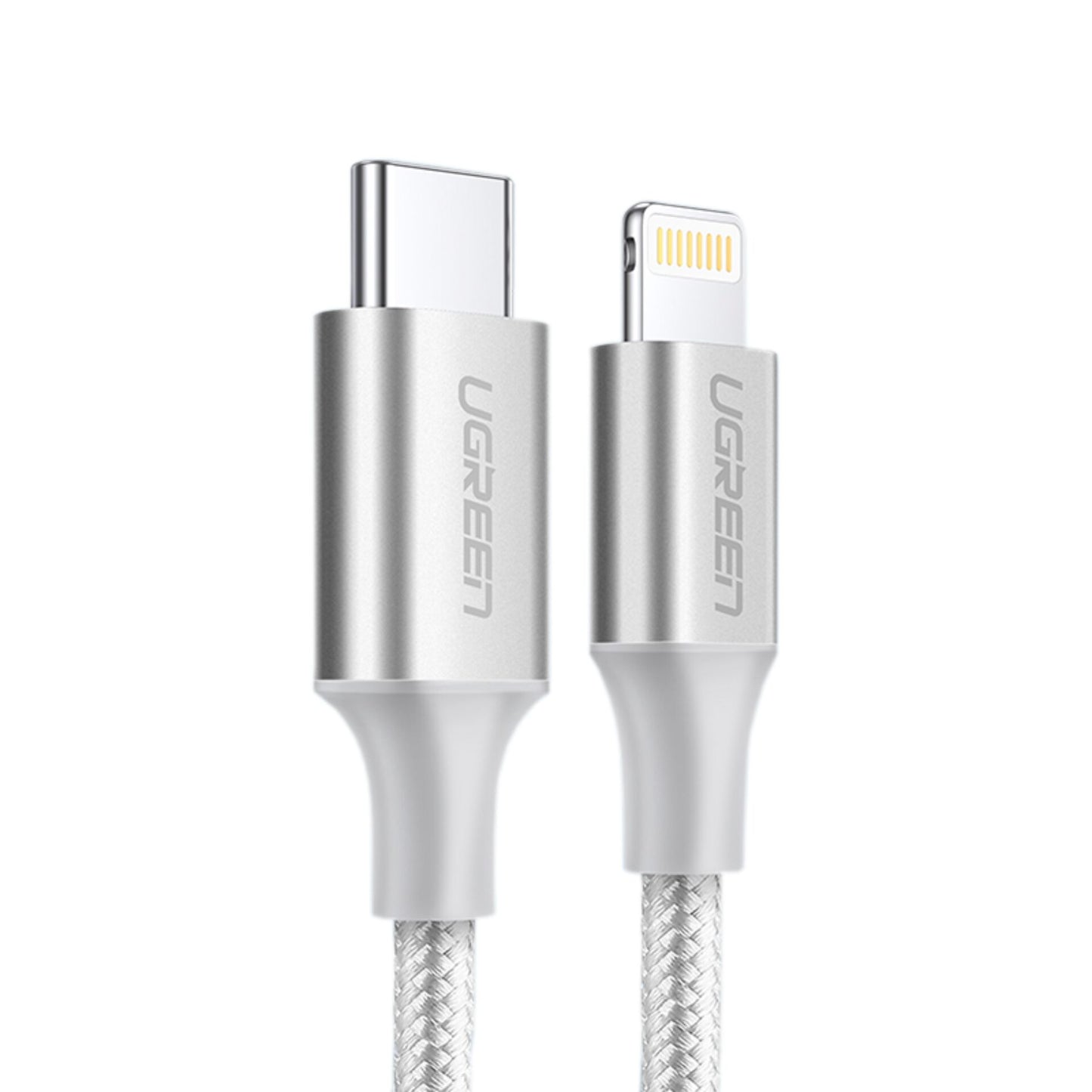 สายชาร์จ Ugreen USB-C to Lightning Cable Nylon 2M. Silver White (70525)
