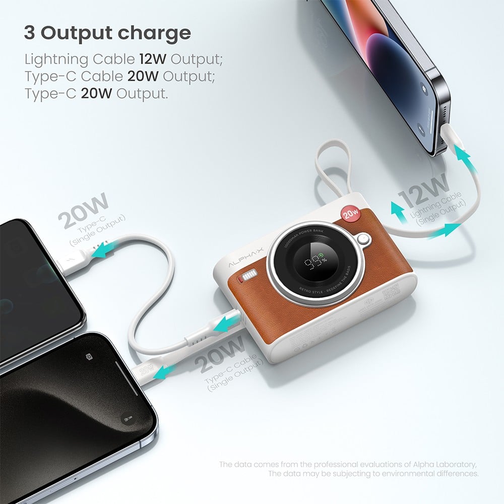 แบตเตอรี่สำรอง AlphaX Power Bank 2 in 1 Pd 20W 10,000 mAh Brown