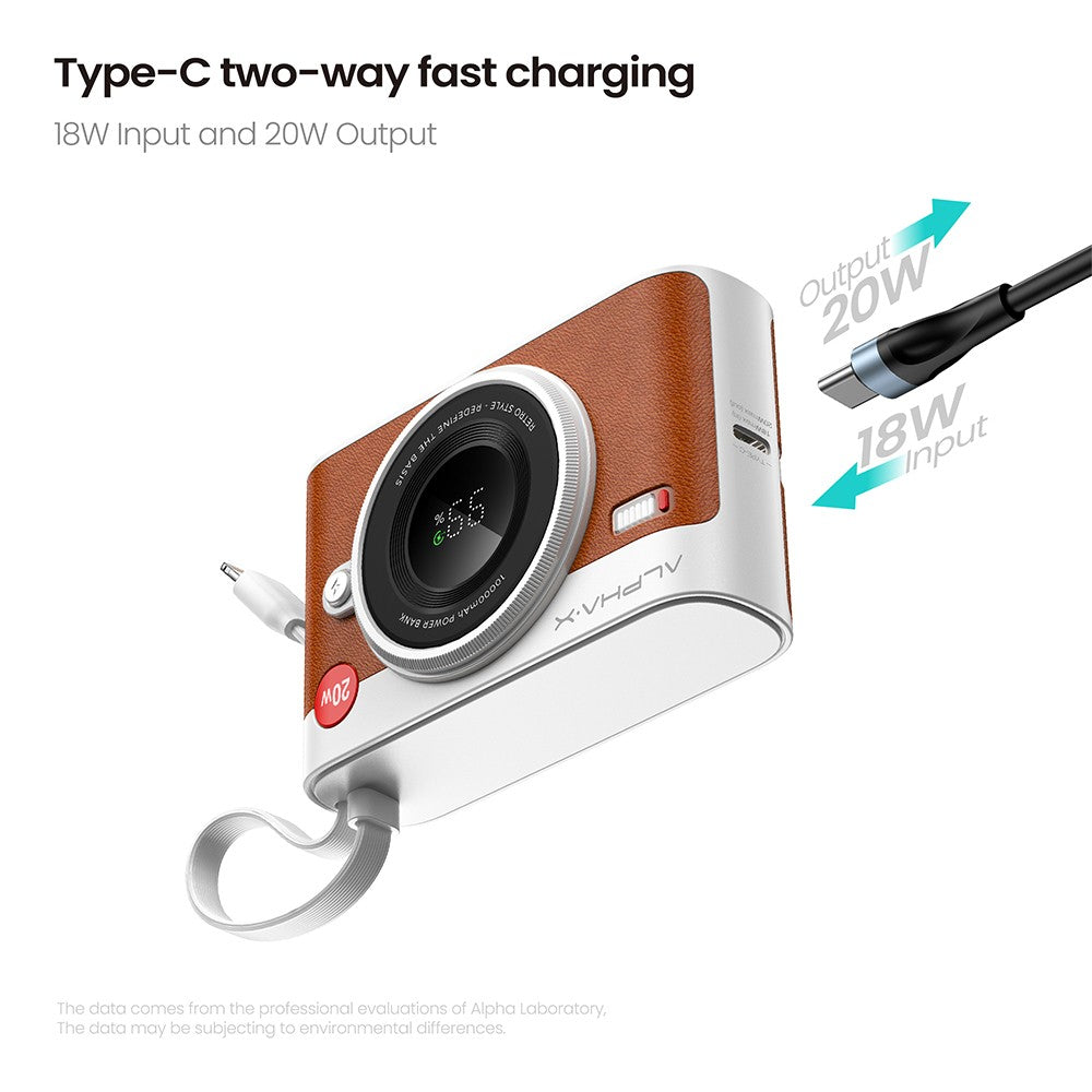 แบตเตอรี่สำรอง AlphaX Power Bank 2 in 1 Pd 20W 10,000 mAh Brown