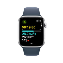 Apple Watch SE GPS + Cellular 44mm Silver Aluminium Case with Storm Blue Sport Band - S/M