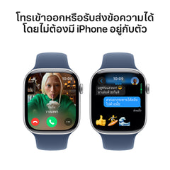 Apple Watch Series 10 GPS + Cellular 46mm Silver Aluminium Case with Denim Sport Band - M/L