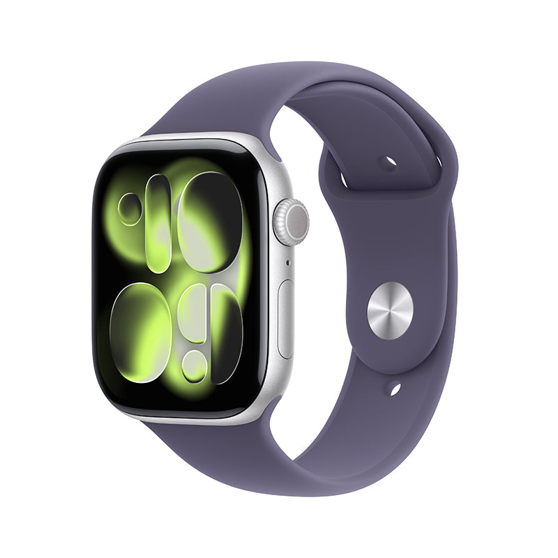 Apple Watch Series 11 GPS + Cellular 46mm Silver Aluminium Case with Purple Fog Sport Band - S/M