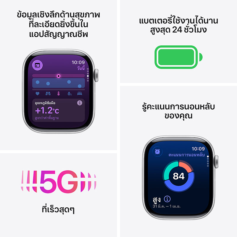 Apple Watch Series 11 GPS + Cellular 46mm Silver Aluminium Case with Purple Fog Sport Band - S/M