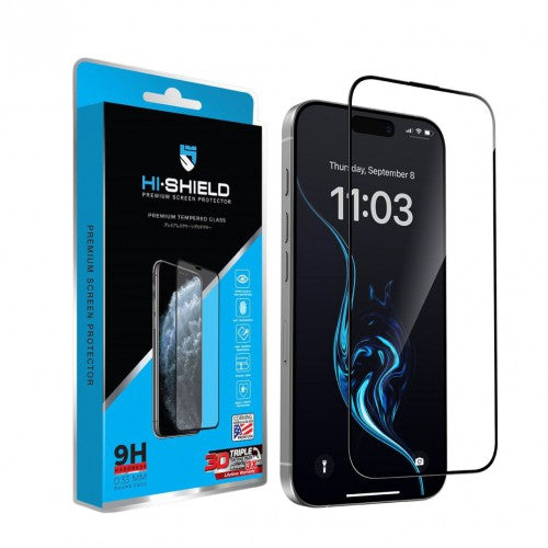 ฟิล์มกระจกแบบใสเต็มจอ Hi-Shield Tempered Glass 3D 0.33M Full Coverage สำหรับ iPhone 13/14/16e Black