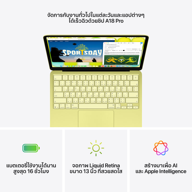 MacBook Neo รุ่น 13 นิ้ว: Apple A18 Pro chip with 6‑core CPU and 5‑core GPU, Magic Keyboard, 256GB SSD - บลัช