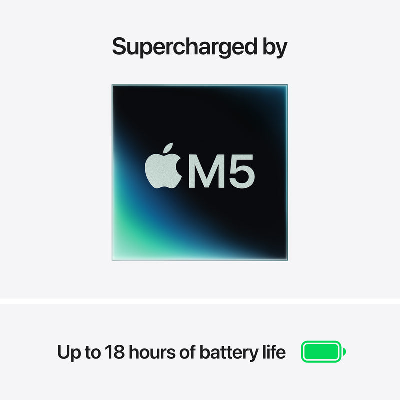MacBook Air รุ่น 13 นิ้ว: Apple M5 chip with 10-core CPU and 8-core GPU, 512GB SSD - สีเงิน