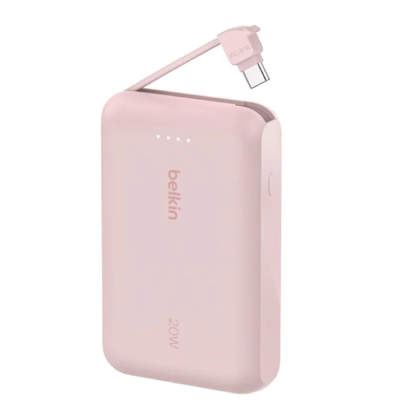 แบตเตอรี่สำรอง Belkin Boostcharge Power Bank 10K With Integralated Cable Pink