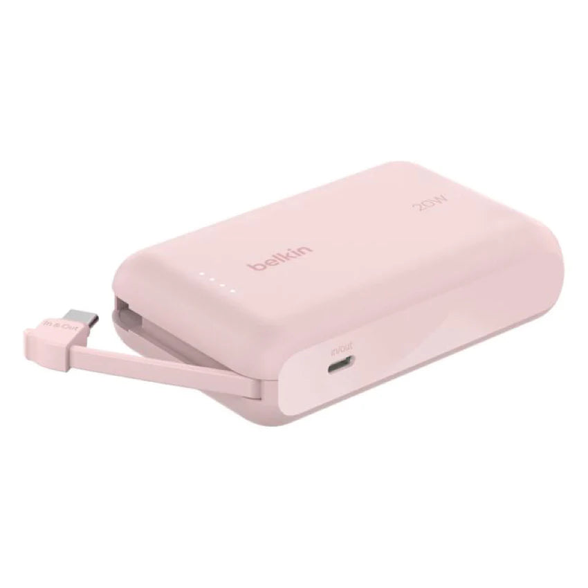 แบตเตอรี่สำรอง Belkin Boostcharge Power Bank 10K With Integralated Cable Pink