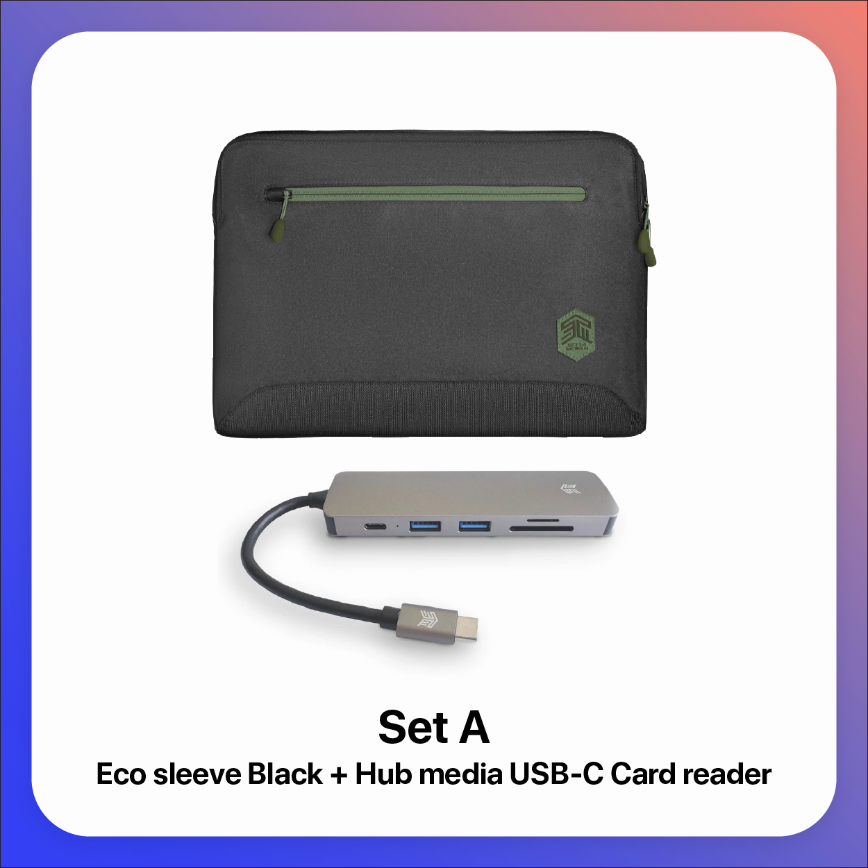 Set กระเป๋าโน๊ตบุ้ค Eco Sleeve สีดำ + Hub Media USB-C Card Reader