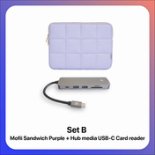 Set กระเป๋าโน๊ตบุ้ค Mofii Sandwich Premium Laptop สีม่วง + Hub Media USB-C Card Reader
