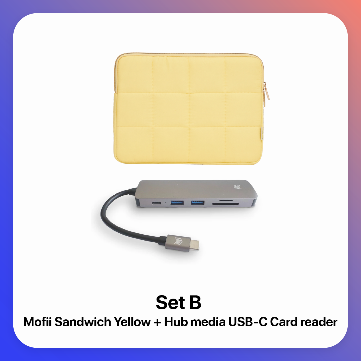 Set กระเป๋าโน๊ตบุ้ค Mofii Sandwich Premium Laptop สีเหลือง + Hub Media USB-C Card Reader