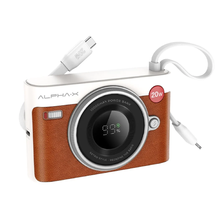 แบตเตอรี่สำรอง AlphaX Power Bank 2 in 1 Pd 20W 10,000 mAh Brown