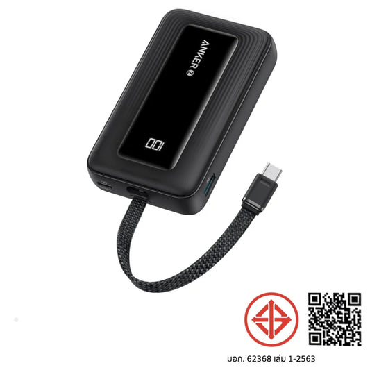แบตเตอรี่สำรอง Anker Zolo Power Bank 10,000 mAh 30W Builtin Usbc Cable Black