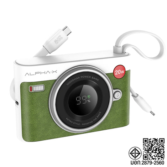 แบตเตอรี่สำรอง AlphaX Power Bank 2 in 1 Pd 20W 10,000 mAh Green