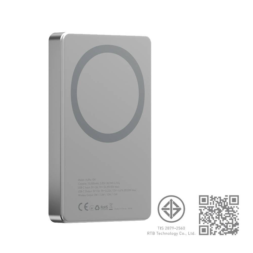 แบตเตอรี่สำรอง Energea Alupac Air 10,000mAh Ultra Light Aluminium Magsafe Compatible Power Bank Natural Titanium