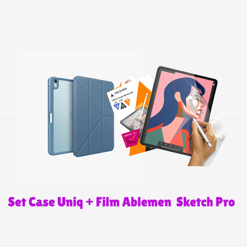 Set Case Uniq Moven สีฟ้า+ Film Ablemen Sketch Pro สำหรับ iPad Air M2/M3/M4 11นิ้ว