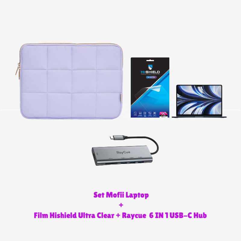 Set Mofii Laptop สีม่วง + Film Hishield Ultra Clear สำหรับ Macbook Neo 13นิ้ว + Raycue  6 IN 1 USB-C Hub