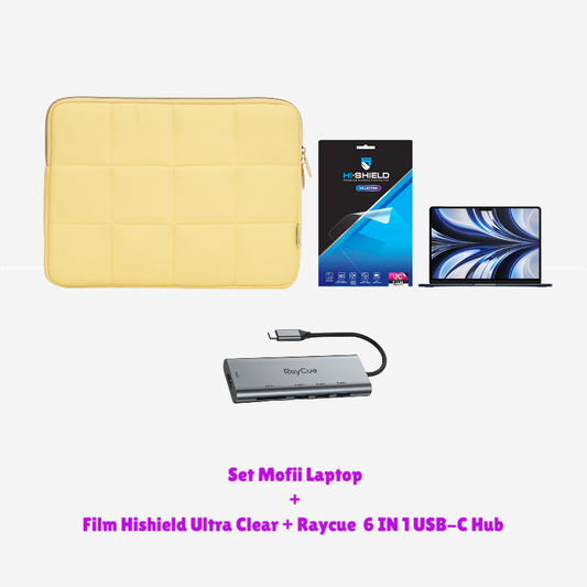 Set Mofii Laptop สีเหลือง + Film Hishield Ultra Clear สำหรับ Macbook Neo 13นิ้ว + Raycue  6 IN 1 USB-C Hub