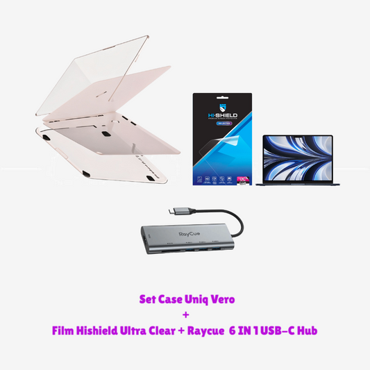 Set Case Uniq สีชมพู + Film Hishield Ultra Clea สำหรับ Macbook Neo 13นิ้ว + Raycue  6 IN 1 USB-C Hub