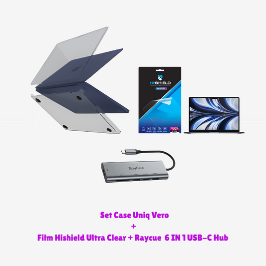 Set Case Uniq สีน้ำเงิน + Film Hishield Ultra Clea สำหรับ Macbook Neo 13นิ้ว + Raycue  6 IN 1 USB-C Hub